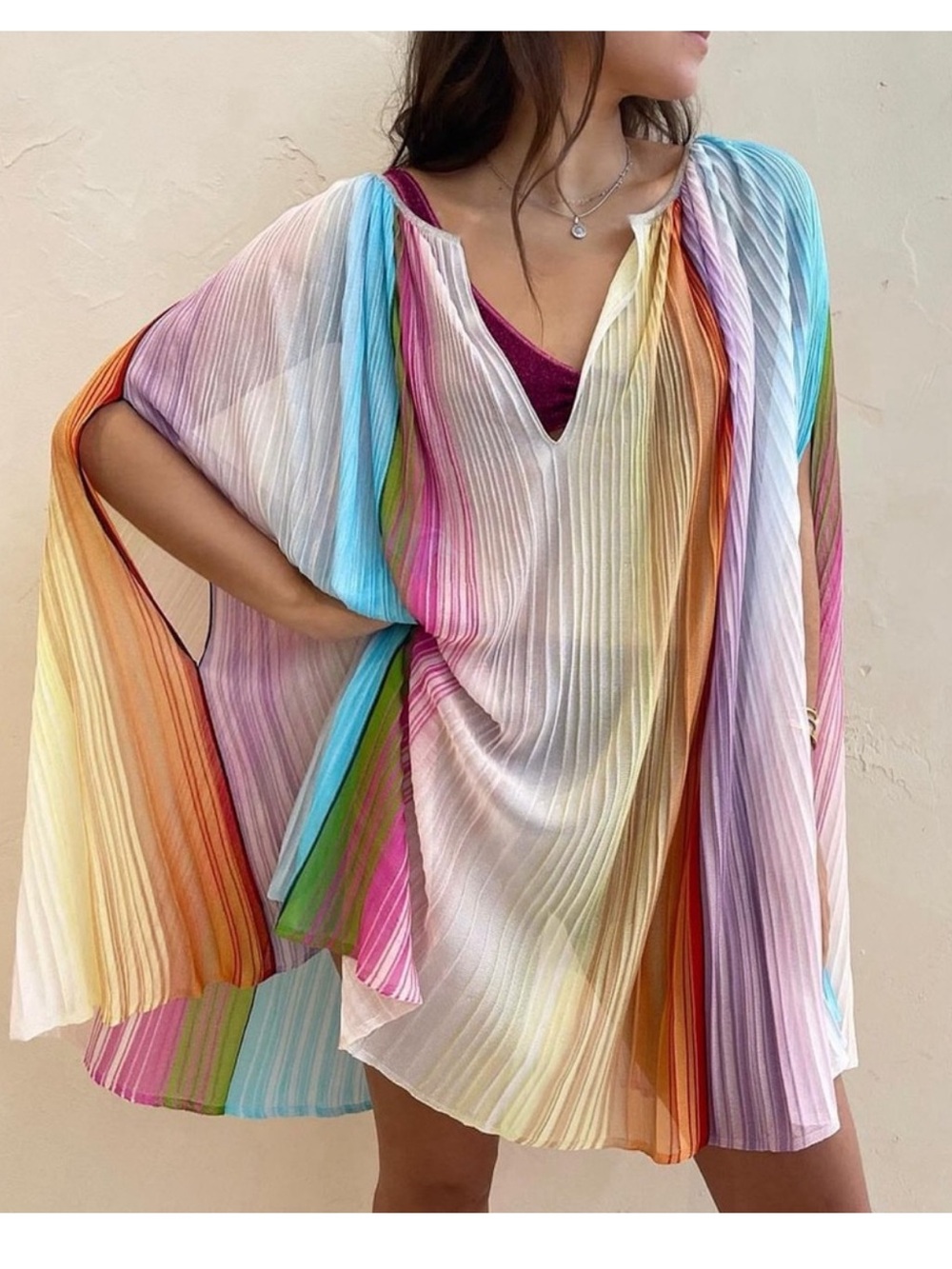 Missoni rainbow striped knit kaftan dress